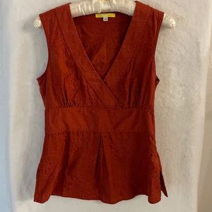 Lole Embroidered V-Neck Sleeveless Top Burnt Orange  Woman’s size 6